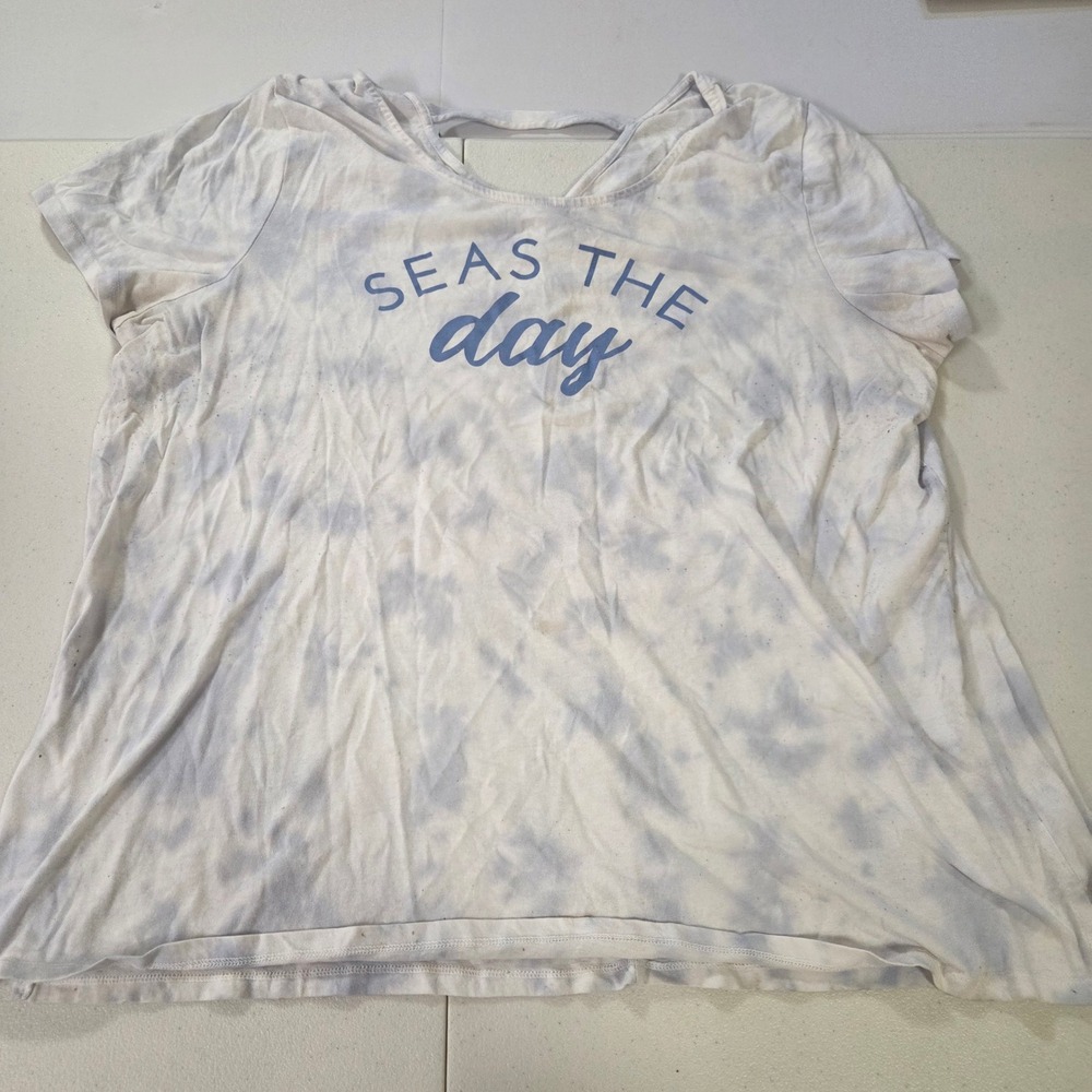 Lane Bryant Seas The Day Tie Dye Graphic T-Shirt Blue White Plus Size 22/24